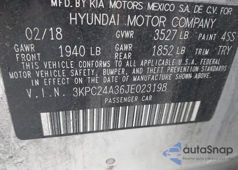 2018 Hyundai Accent Se из США, поврежденный, VIN 3KPC24A36JE023198